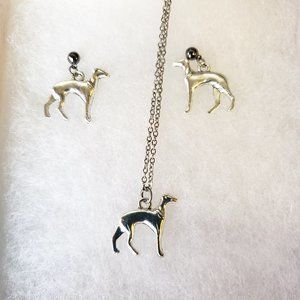 NWT greyhound charm necklace with earrings